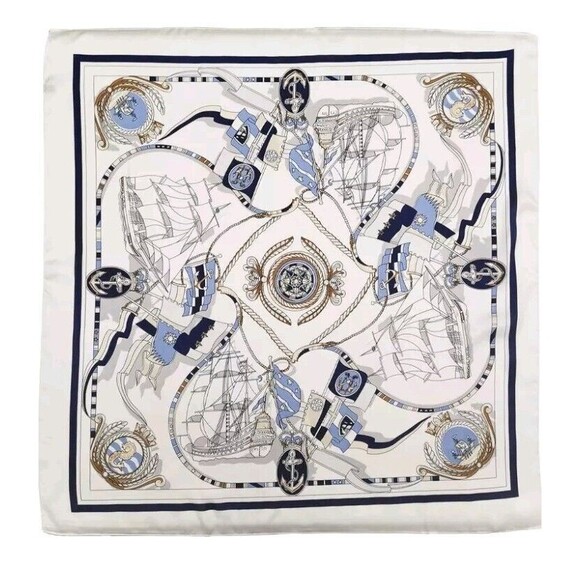 Roizsx Fashion Head Scarf Square Satin for Hair Beach Print Old Ship Navy/White - Picture 7 of 12